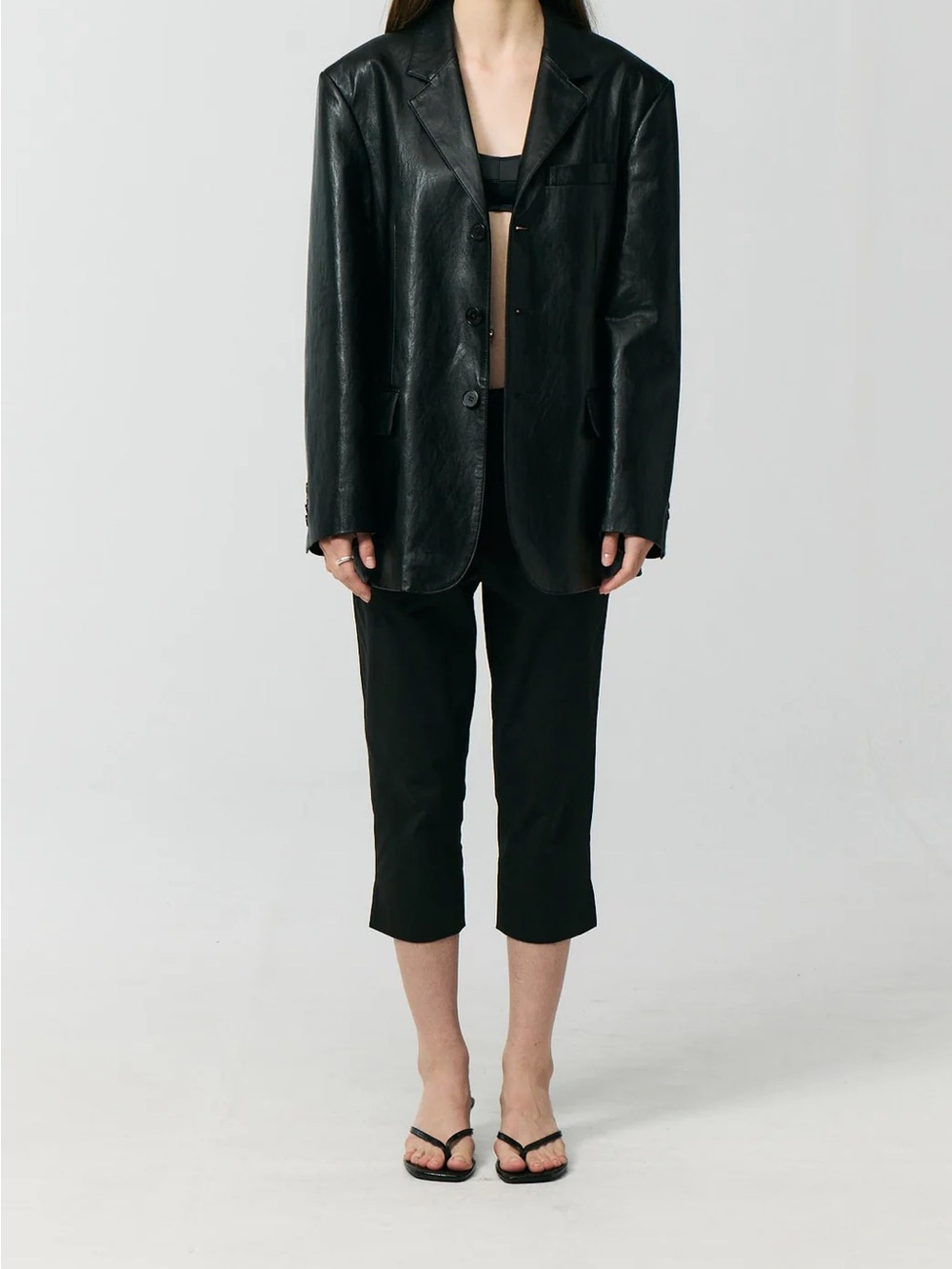 Bod & Christensen Black Lambskin Leather Blazer Jacket  Minimalist Quiet Luxury